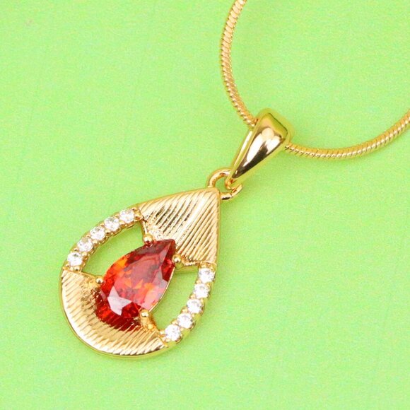 "Teardrop Red Pendant with Crystals and Gold Plated Finish, XPPT1692 - Picture 1 of 13